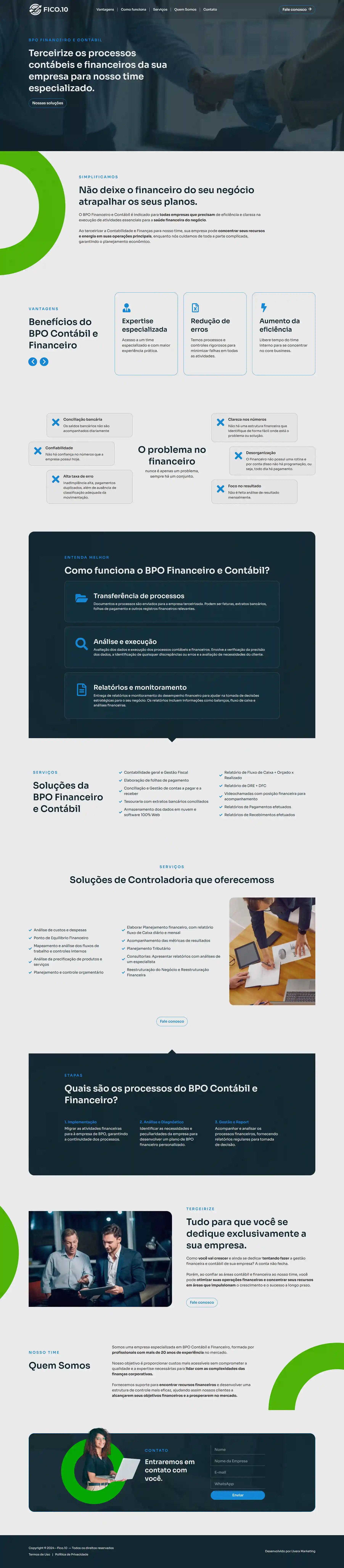 Landing page de consultoria financeira e empresarial com estrutura comercial