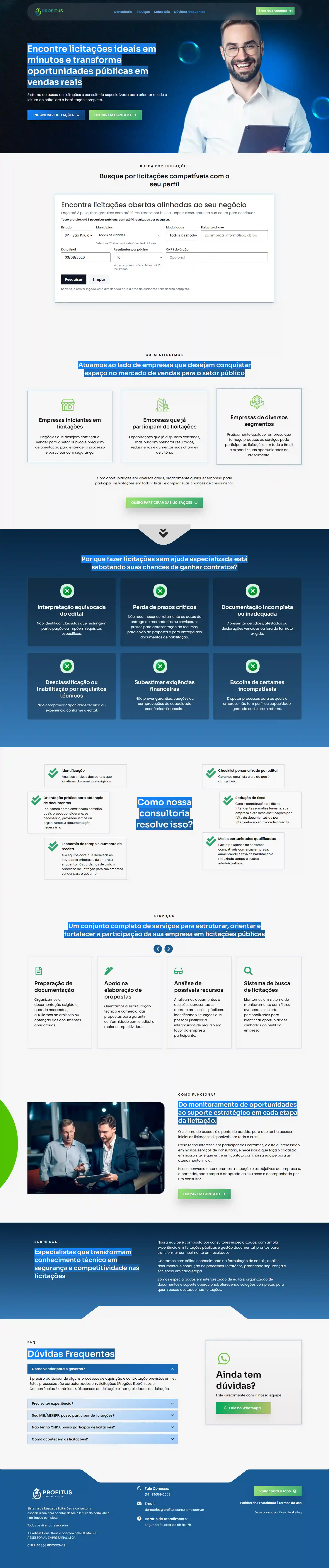 Landing page Profitus para consultoria empresarial e geração de oportunidades