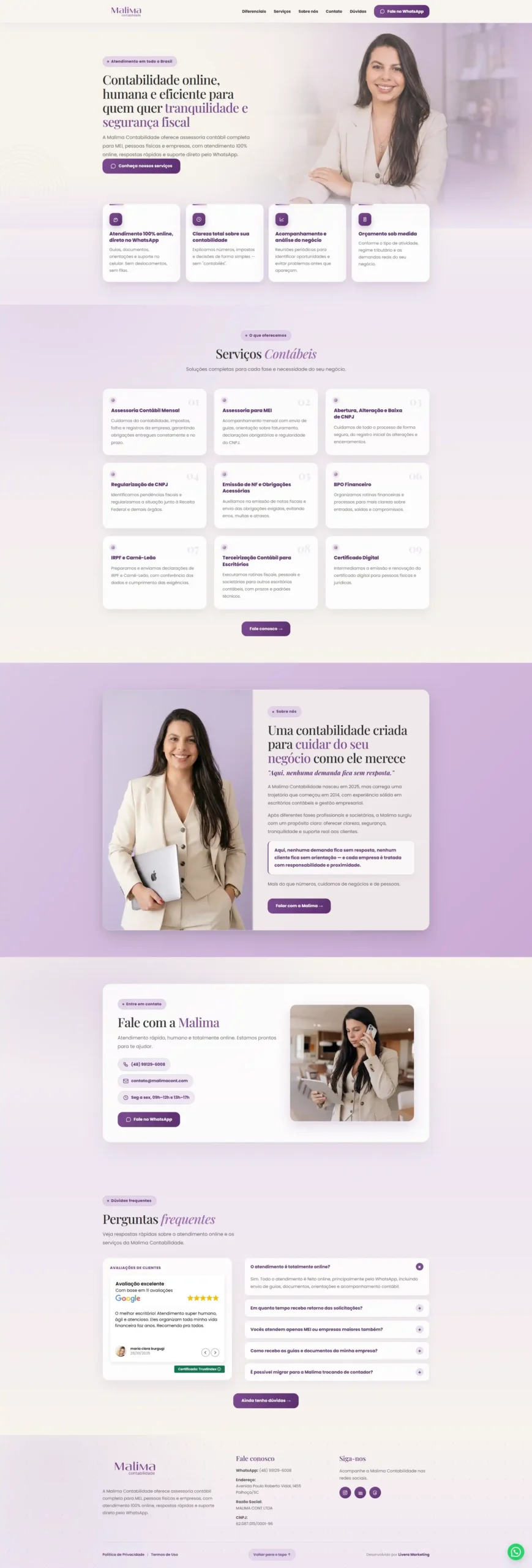 Landing page criada para negócio local pela Livera Marketing